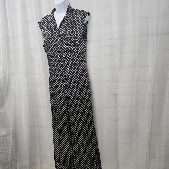 Zara Black Gray Geometric Sleeveless Jumpsuit Wide Leg Boho S/M - Picture 7 of 12
